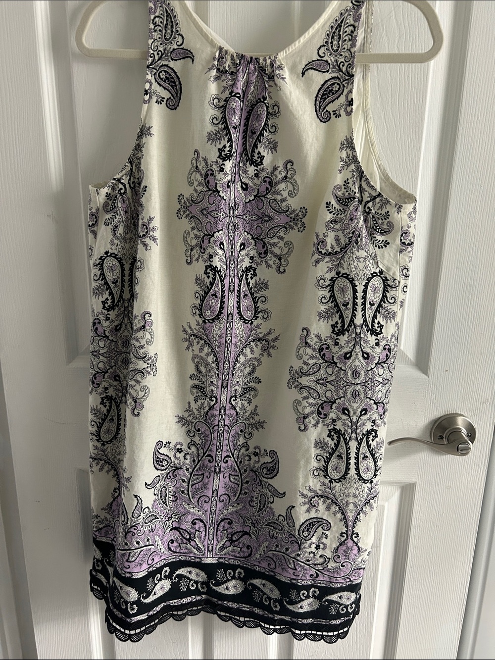 LOFT Cream Shift Dress with Lavender Paisley